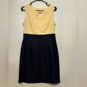 Alex Lace Colorblock Dress Size 8 Yellow Top Dark Denim Look Skirt
